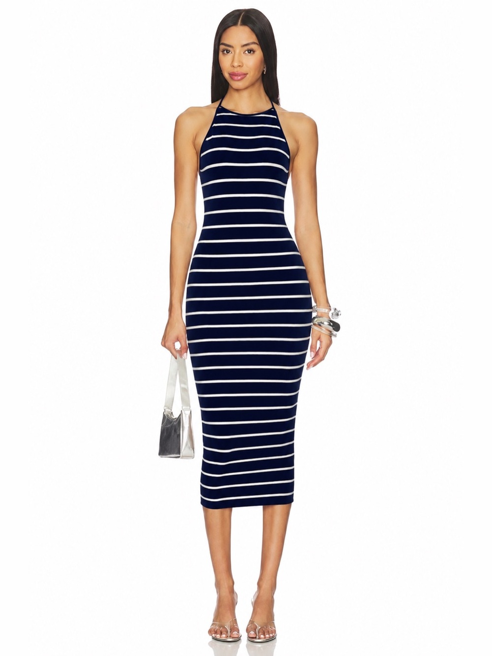 TED BAKER London Linn Yuni Navy Stripe Nautical Cottagecore Bodycon Midi Dress📐0